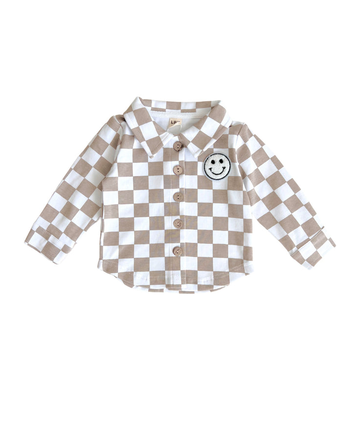 Cotton Shacket | Smiley Checkered Latte