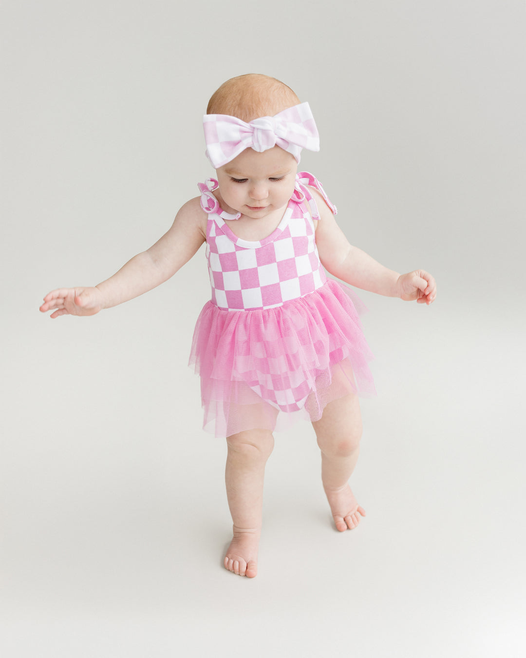 Tutu Romper | Checkered Bubble Gum