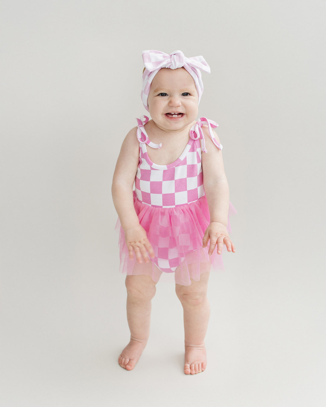 Tutu Romper | Checkered Bubble Gum