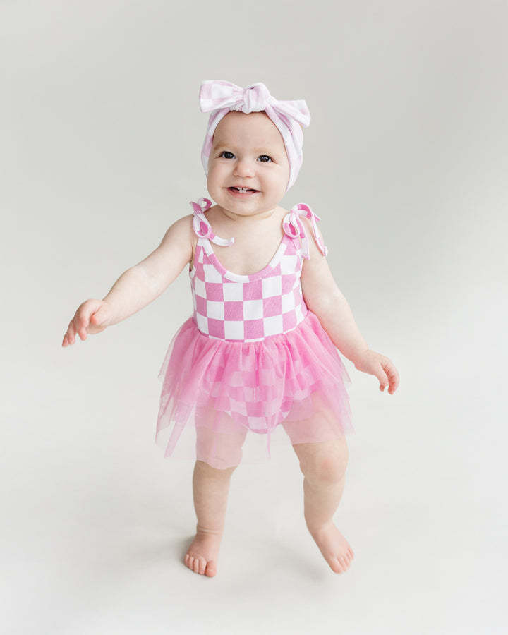 Tutu Romper | Checkered Bubble Gum