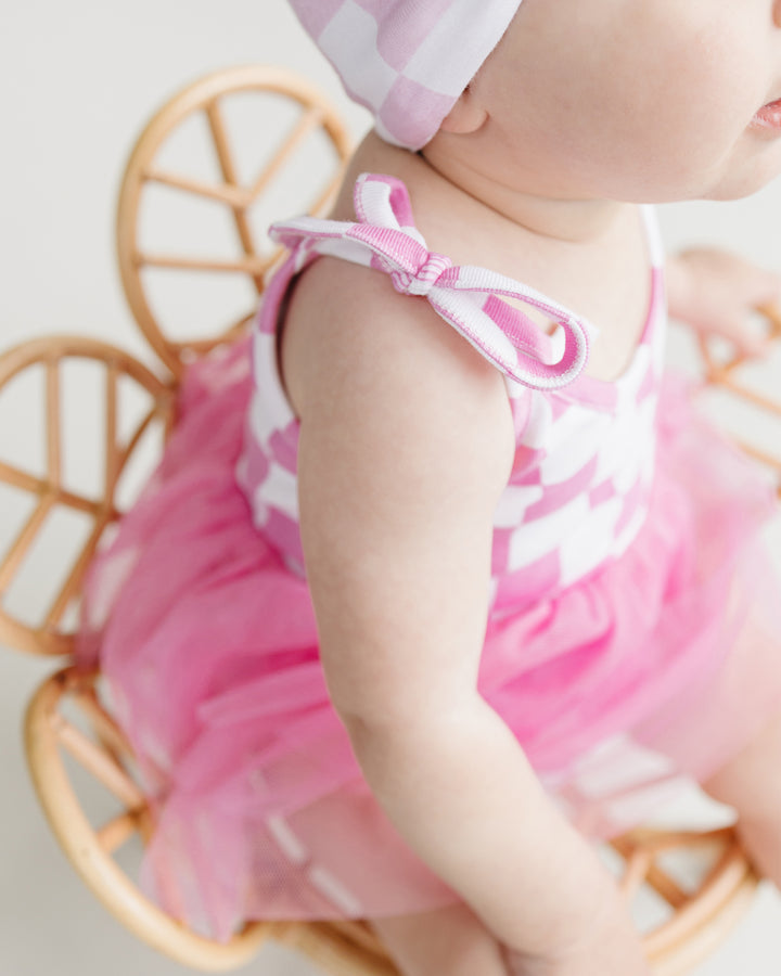 Tutu Romper | Checkered Bubble Gum