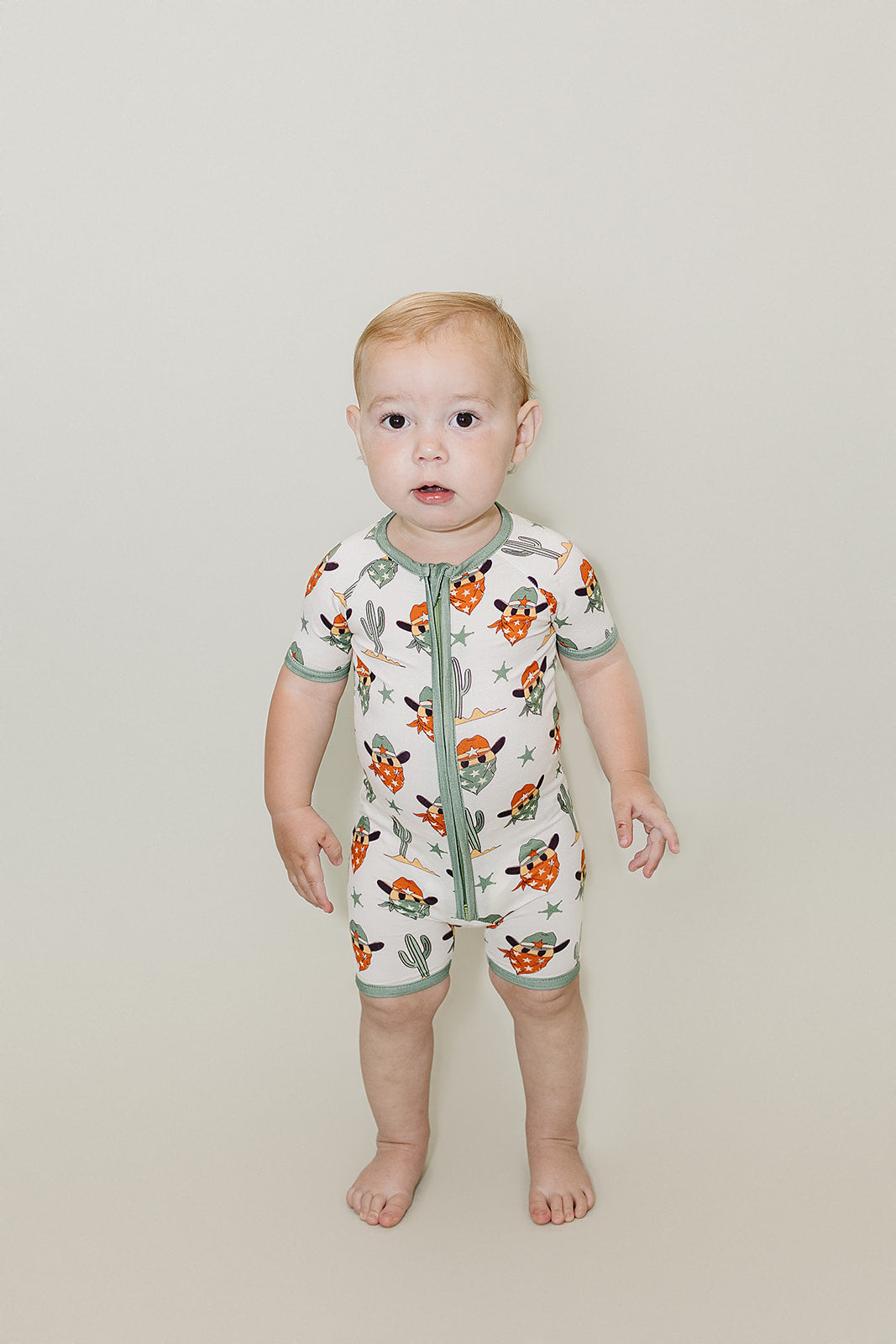 Bamboo Shorty Romper | Smiley Cowboy