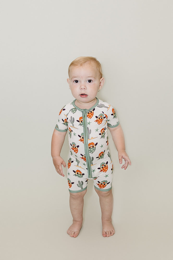 Bamboo Shorty Romper | Smiley Cowboy