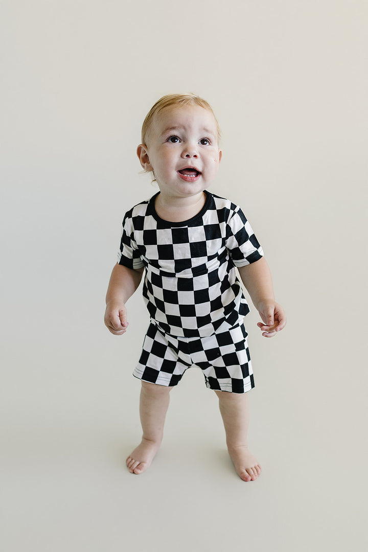 Bamboo Two Piece Shorts Set | Black Checkered