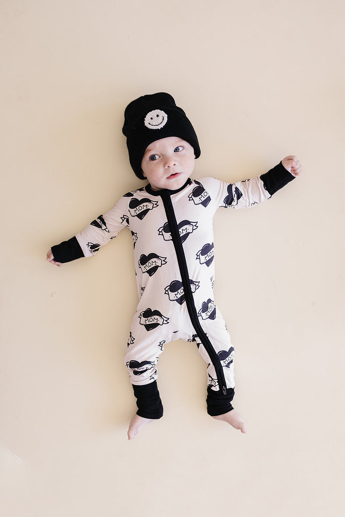 Bamboo Zip Romper | Mom Tattoo – LUCKY PANDA KIDS