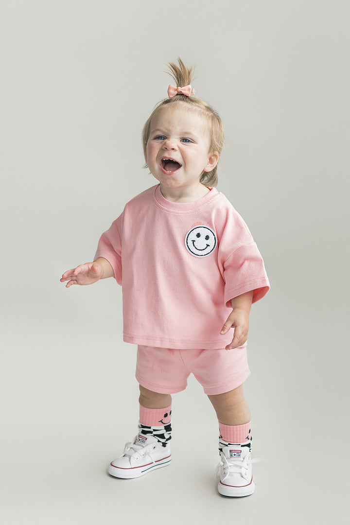 Smiley Shorts Set | Pink Peach