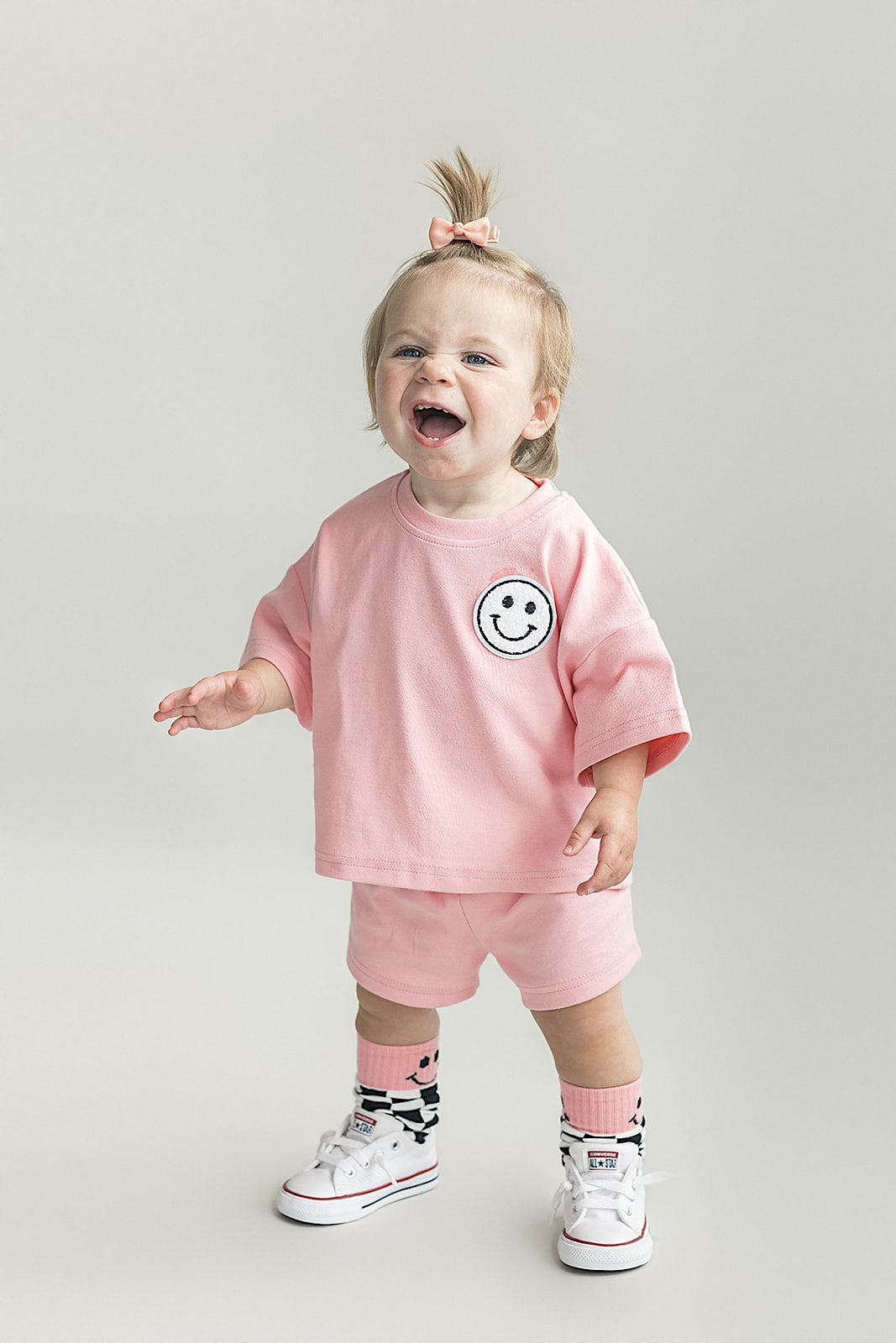 Smiley Shorts Set | Pink Peach