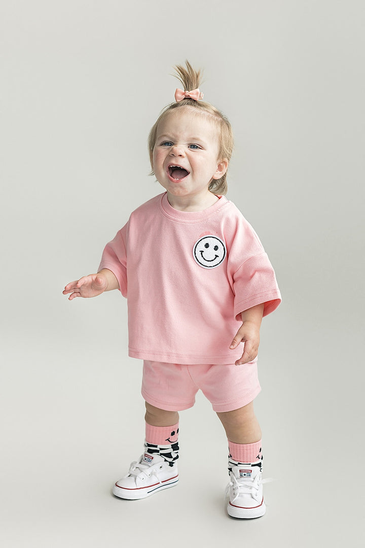 Smiley Shorts Set | Pink Peach