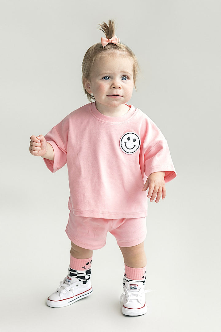 Smiley Shorts Set | Pink Peach