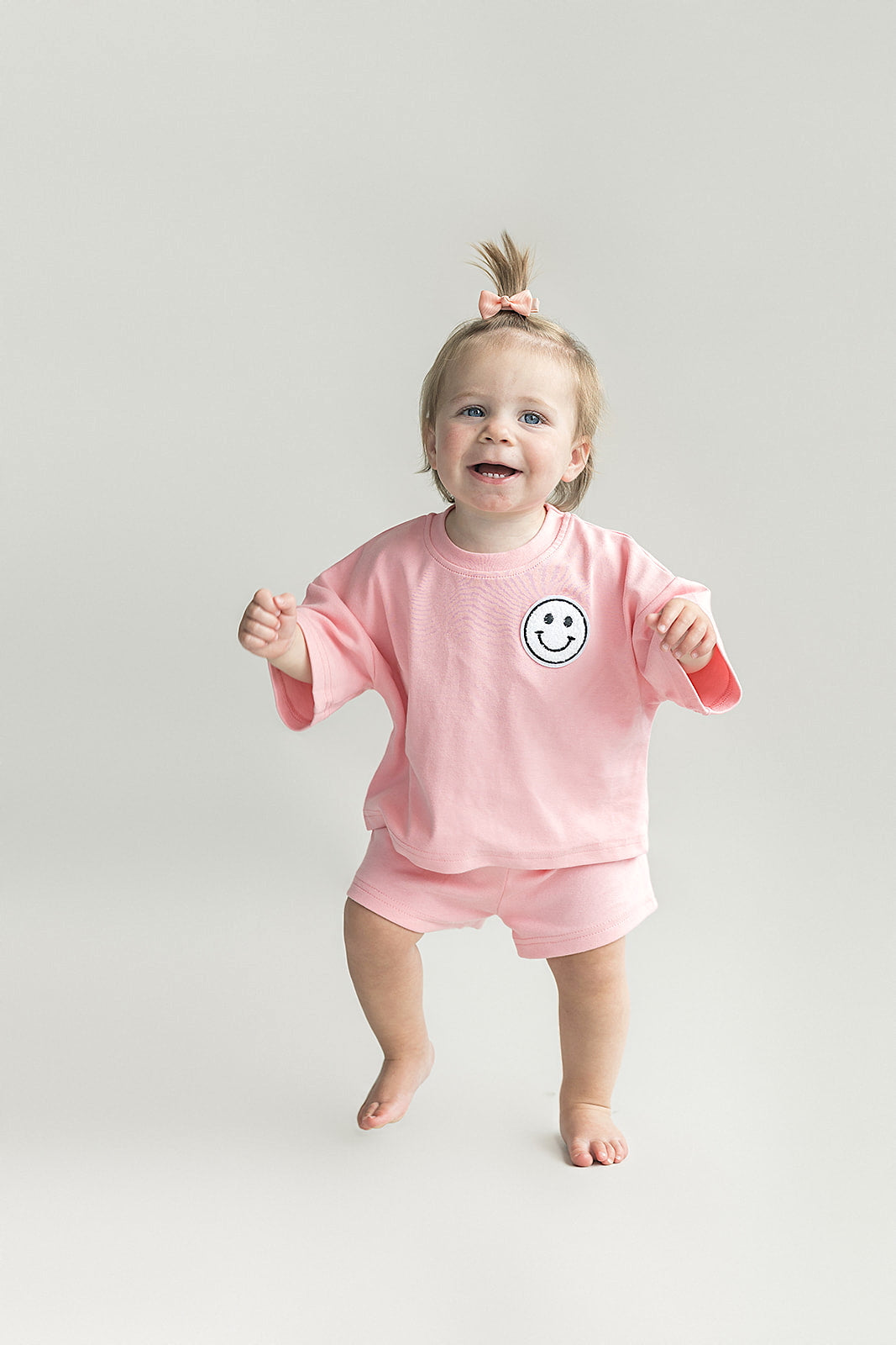 Smiley Shorts Set | Pink Peach