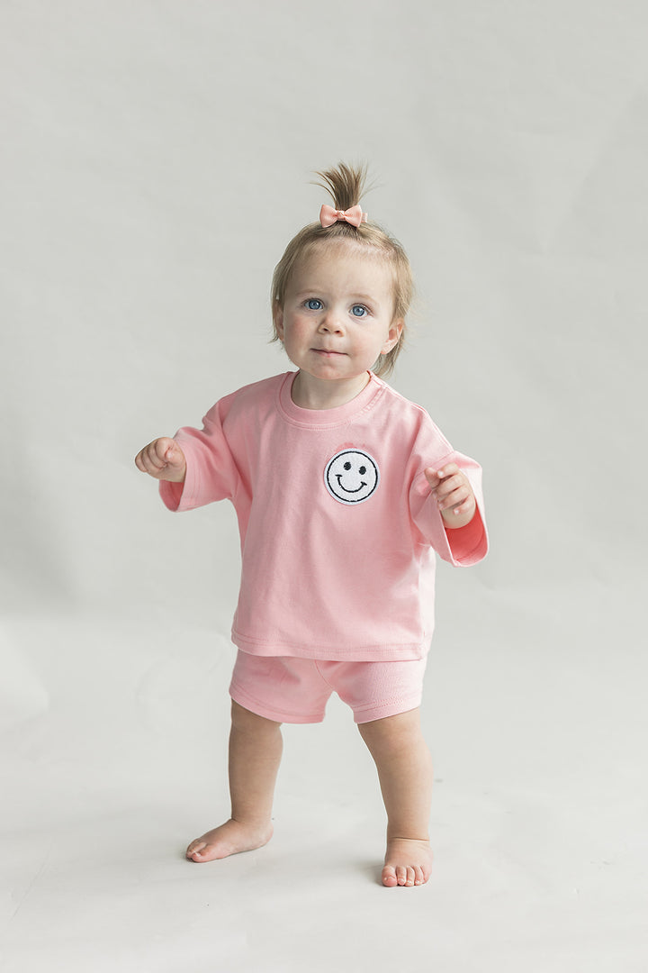 Smiley Shorts Set | Pink Peach