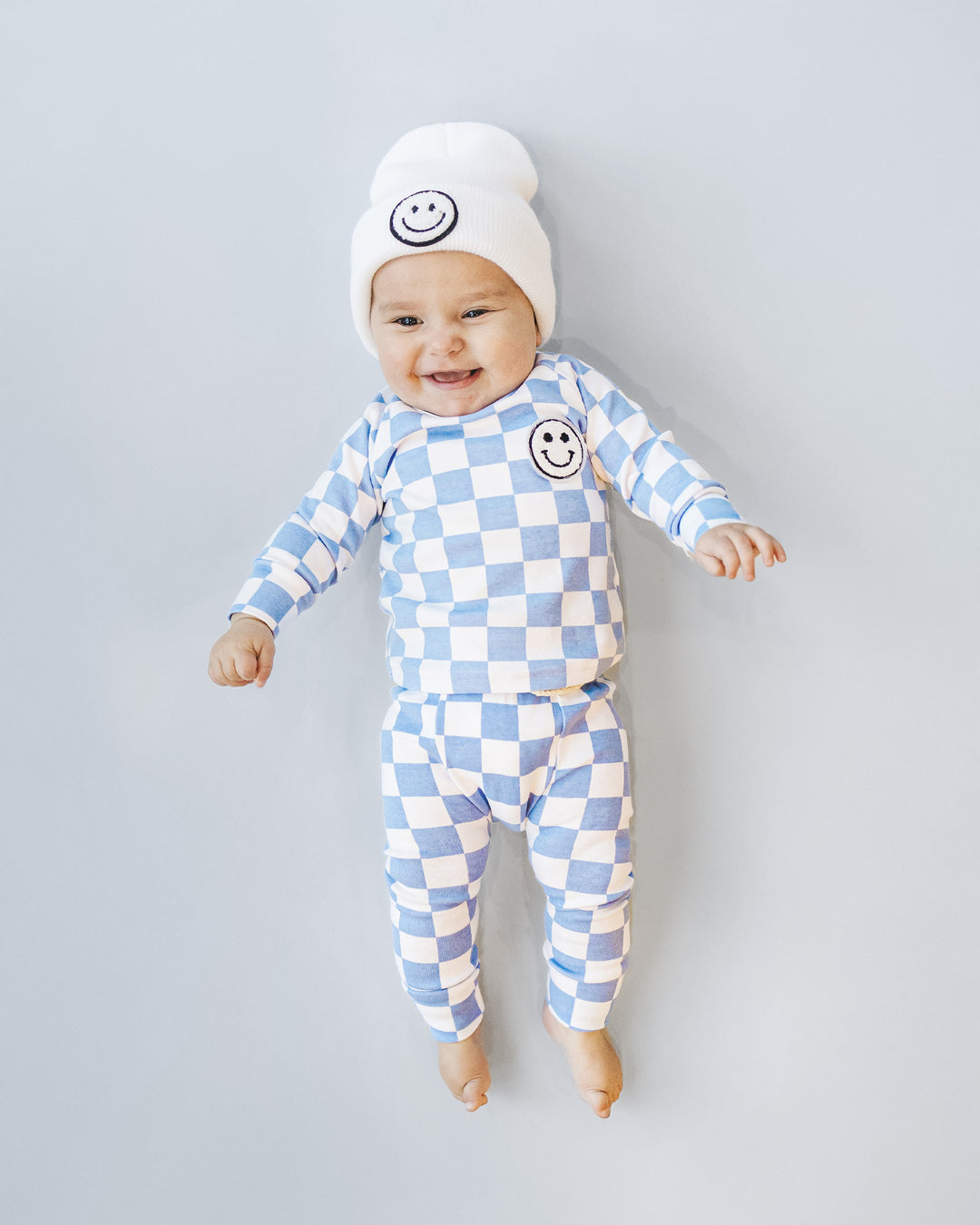 Checkered Smiley Lounge Set | Blue