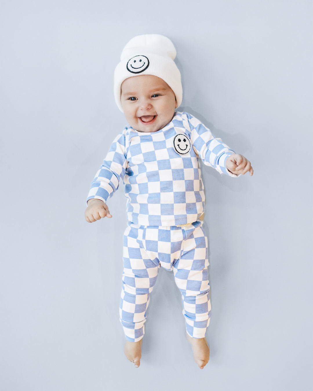 Checkered Smiley Lounge Set | Blue