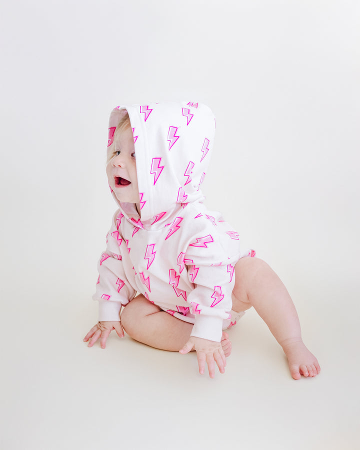 Hooded Bubble Romper | Pink Bolts