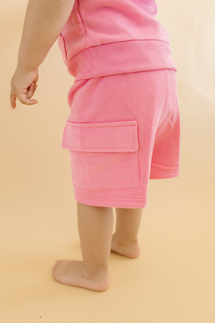 Terry Cargo Shorts Set | Pink