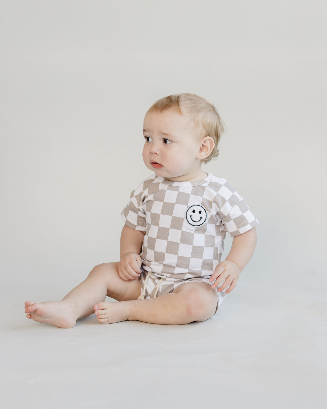 Checkered Shorts Set | Latte