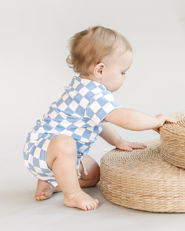 Checkered Shorts Set | Blue