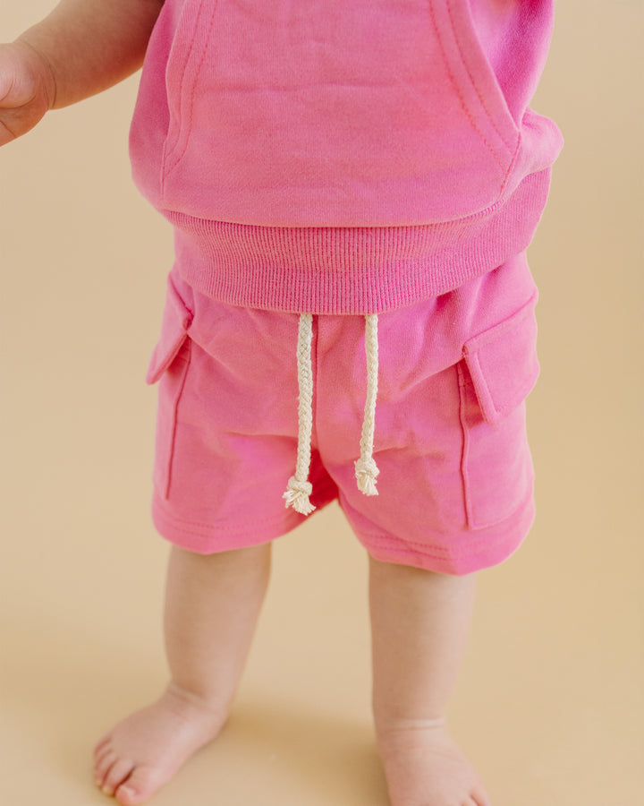 Terry Cargo Shorts Set | Pink