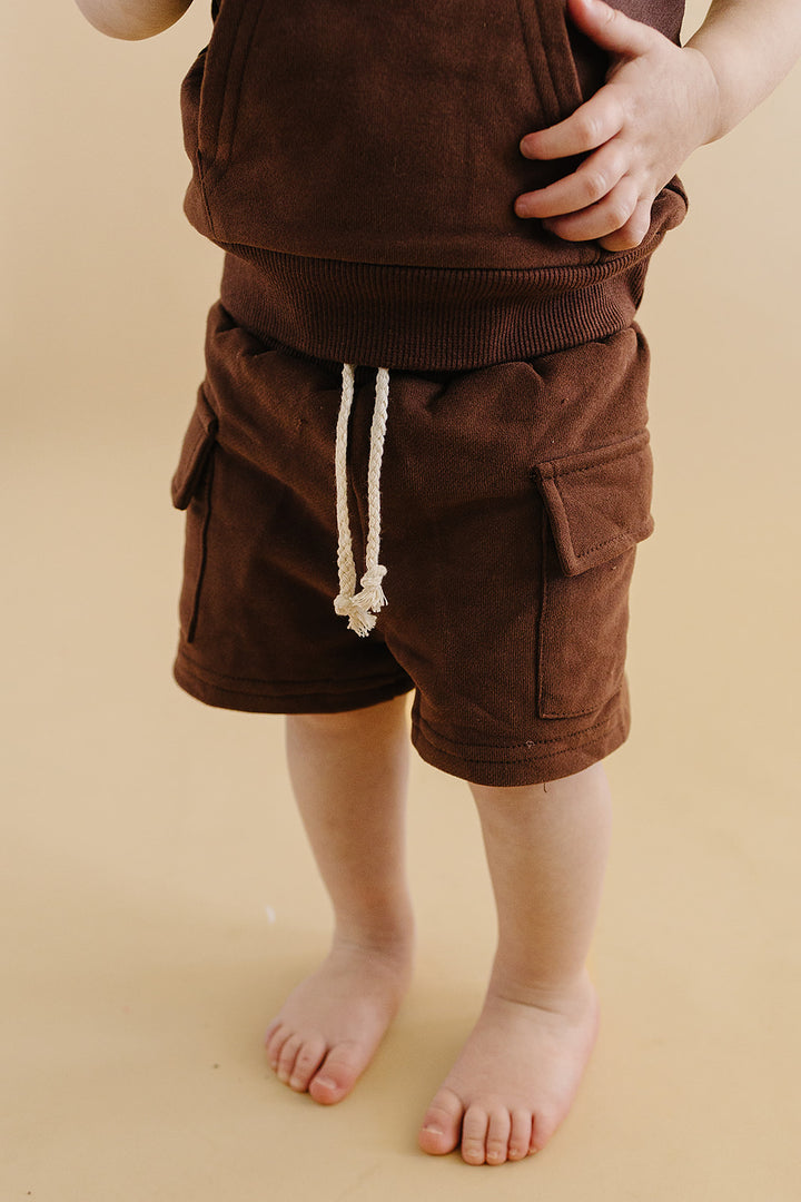 Terry Cargo Shorts Set | Chocolate