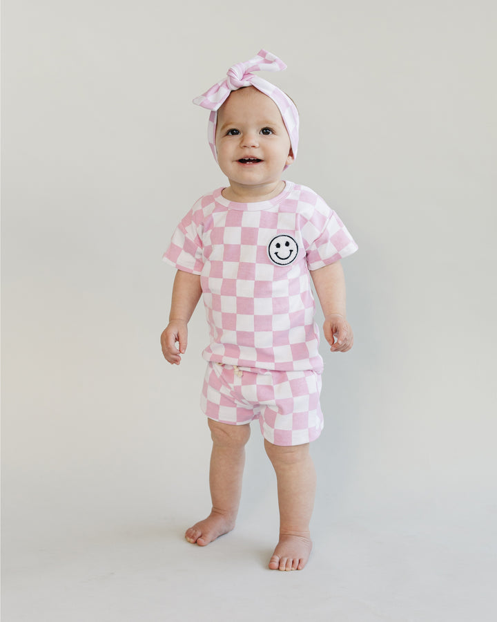 Checkered Shorts Set | Pink