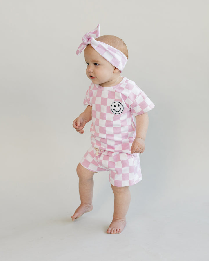 Checkered Shorts Set | Pink