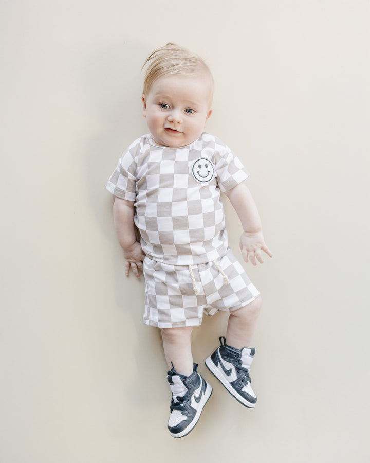 Checkered Shorts Set | Latte