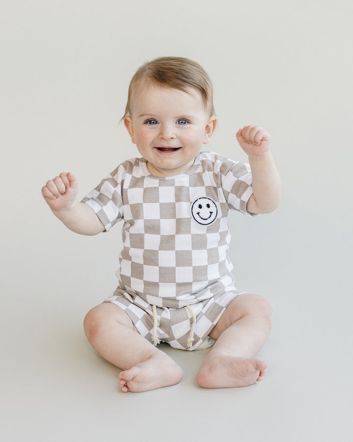 Checkered Shorts Set | Latte