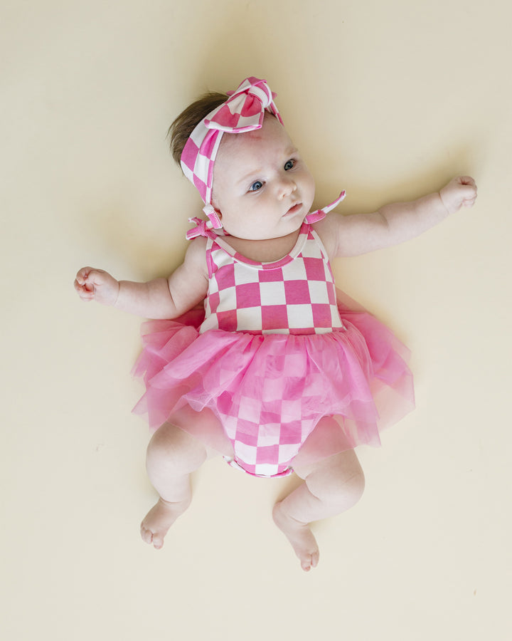 Tutu Romper | Checkered Bubble Gum