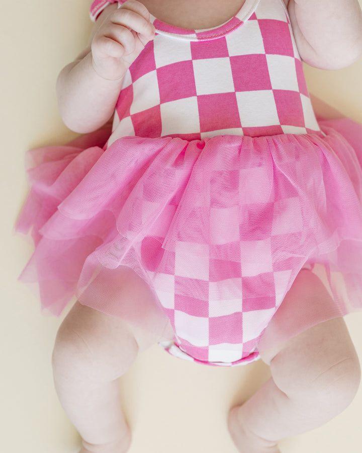 Tutu Romper | Checkered Bubble Gum