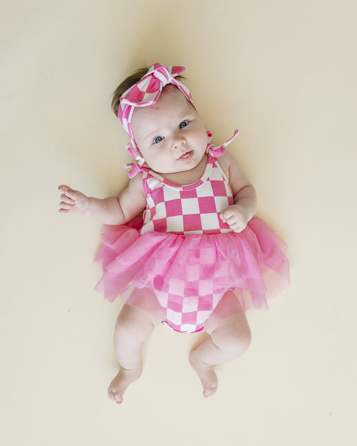 Tutu Romper | Checkered Bubble Gum