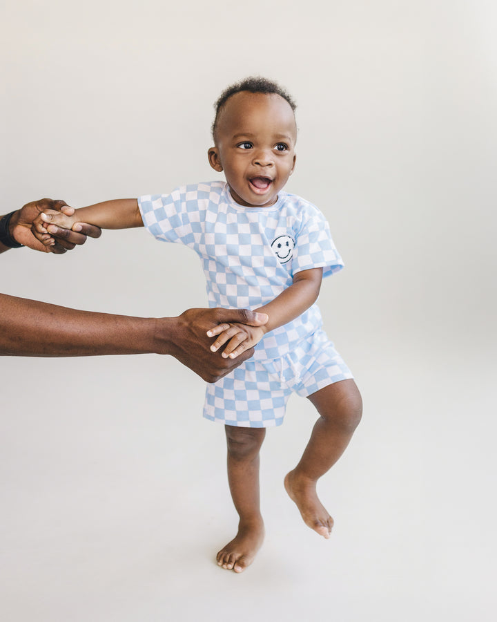 Checkered Shorts Set | Blue