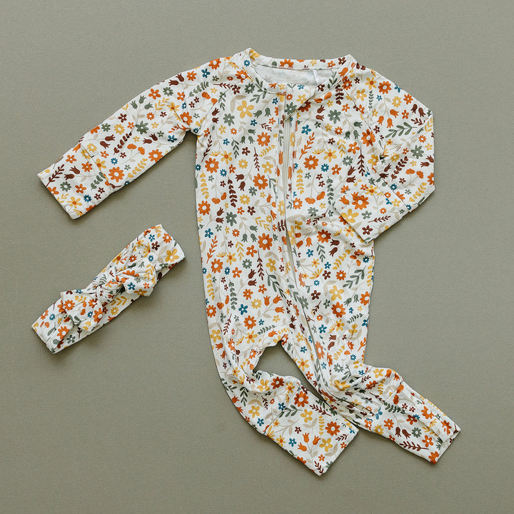 Bamboo Zip Romper | Fall Flowers