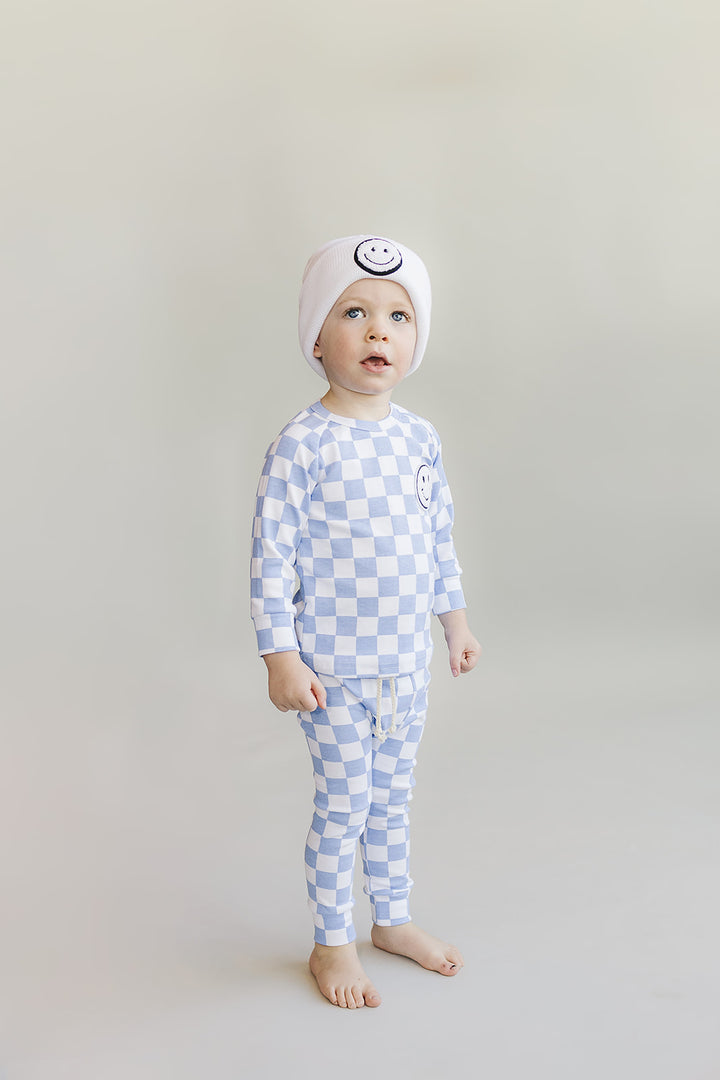 Checkered Smiley Lounge Set | Blue