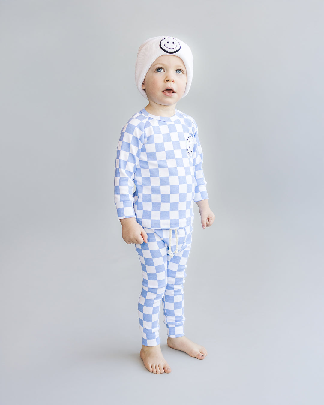 Checkered Smiley Lounge Set | Blue