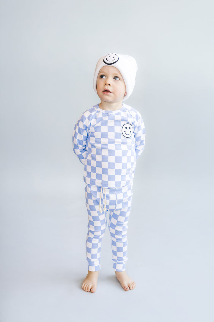 Checkered Smiley Lounge Set | Blue