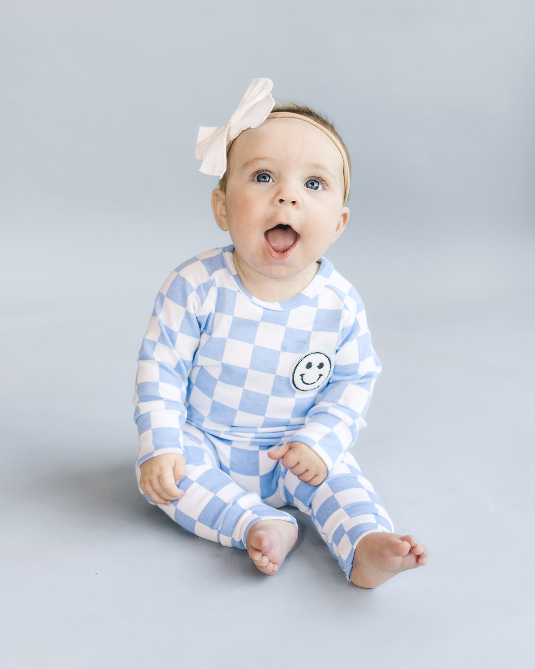 Checkered Smiley Lounge Set | Blue