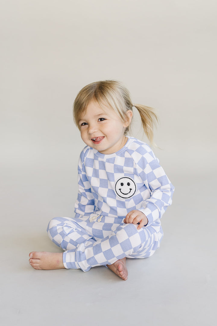 Checkered Smiley Lounge Set | Blue
