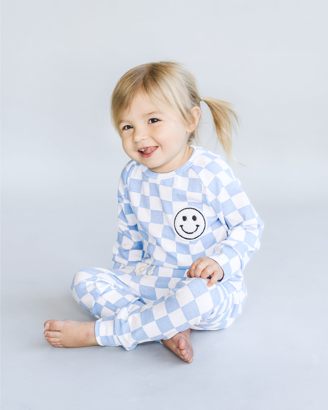 Checkered Smiley Lounge Set | Blue