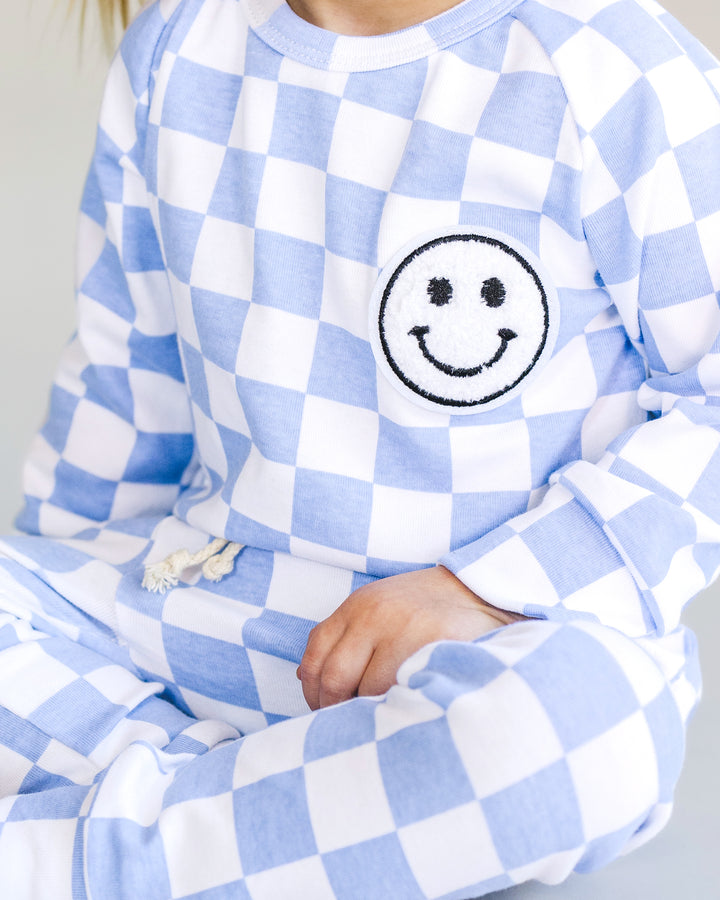 Checkered Smiley Lounge Set | Blue