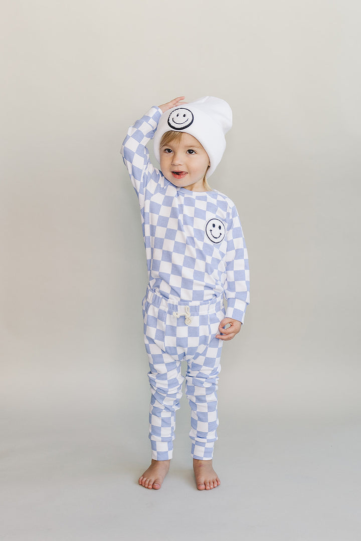 Checkered Smiley Lounge Set | Blue