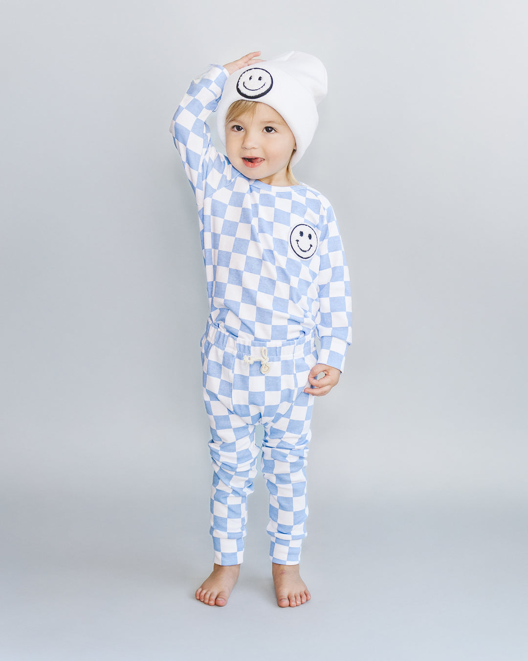 Checkered Smiley Lounge Set | Blue