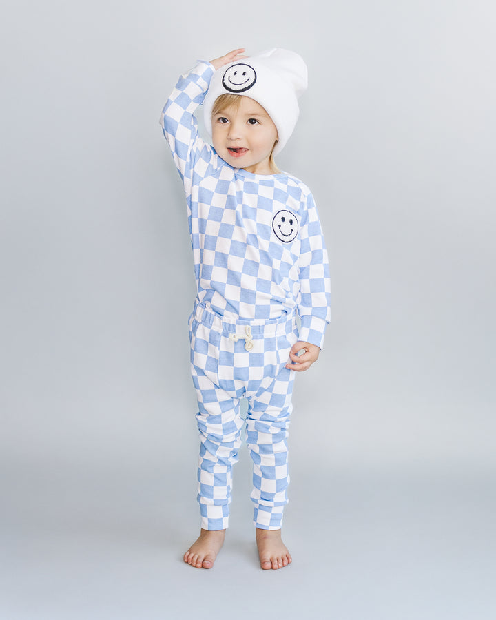 Checkered Smiley Lounge Set | Blue