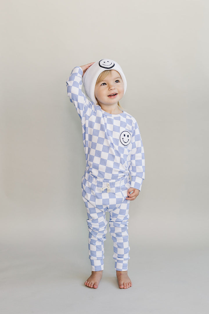 Checkered Smiley Lounge Set | Blue
