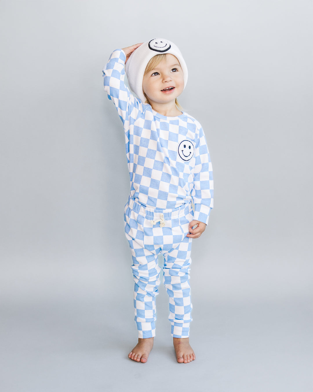 Checkered Smiley Lounge Set | Blue