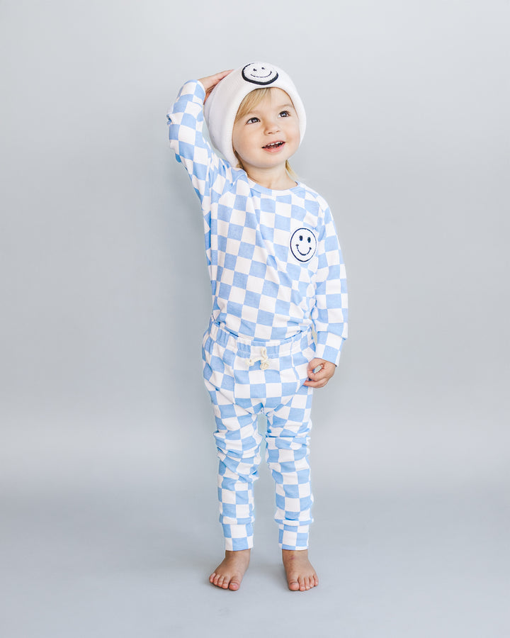 Checkered Smiley Lounge Set | Blue