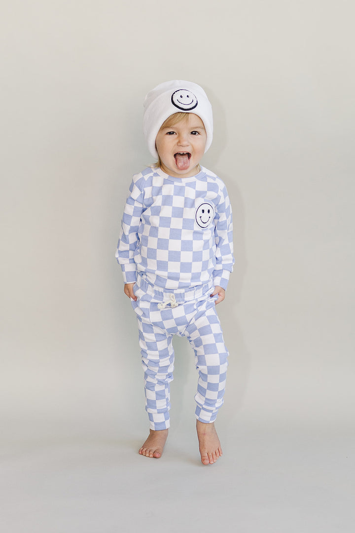 Checkered Smiley Lounge Set | Blue
