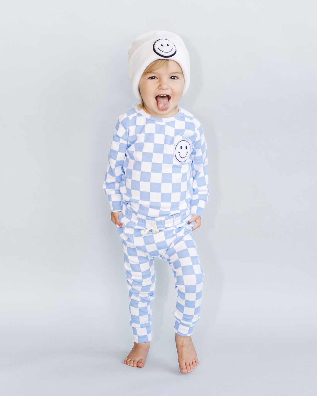 Checkered Smiley Lounge Set | Blue