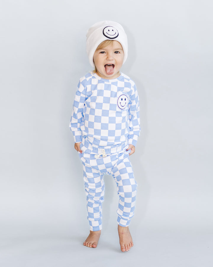 Checkered Smiley Lounge Set | Blue