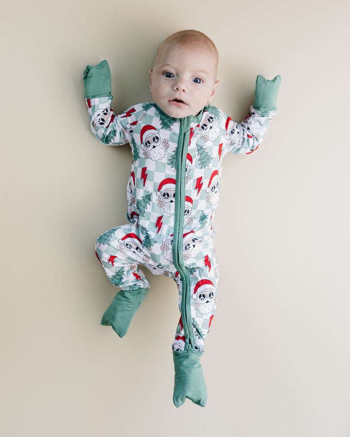 Bamboo Zip Romper | Checkered Santa