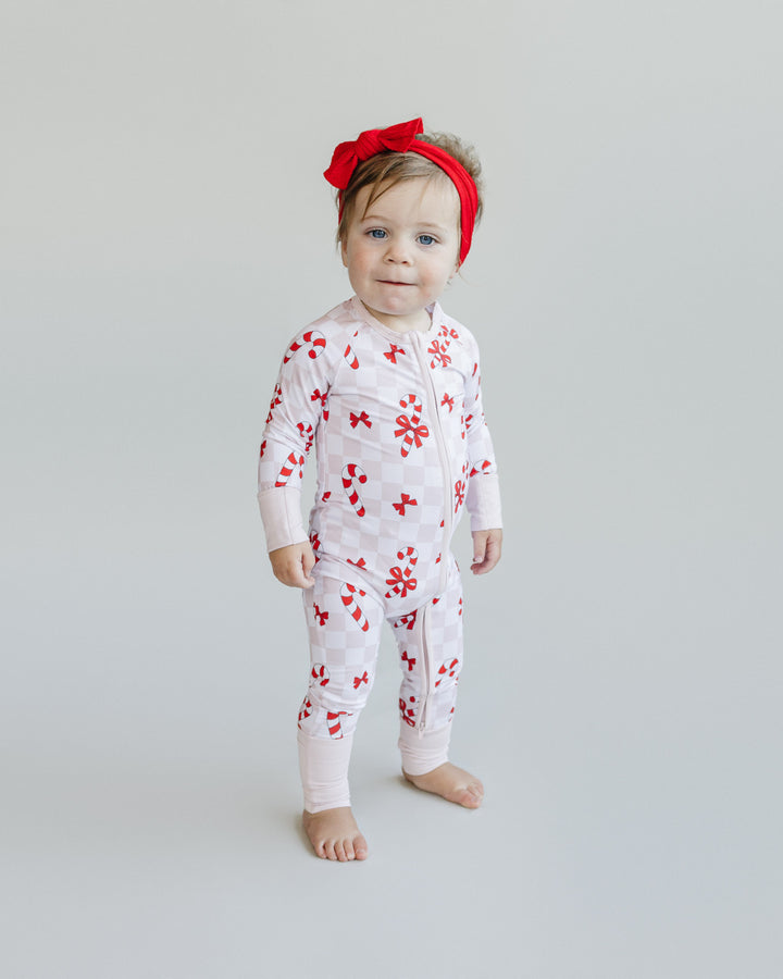 Bamboo Zip Romper | Bows & Candy Cane